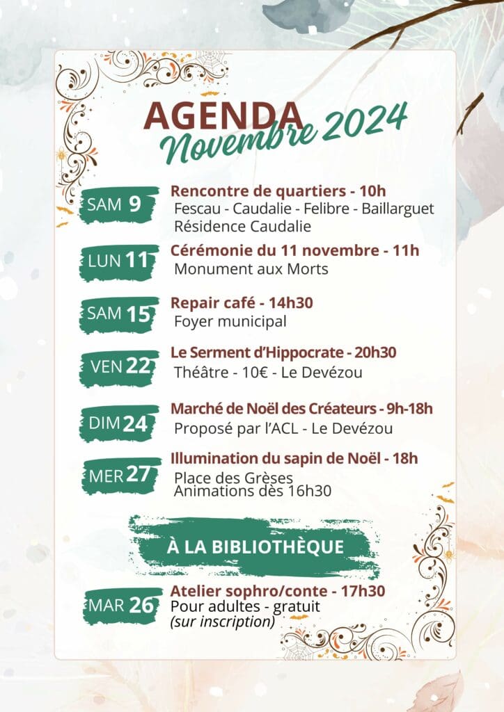 Agenda du mois de novembre 2024